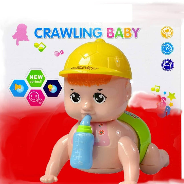 Crawling baby with cap