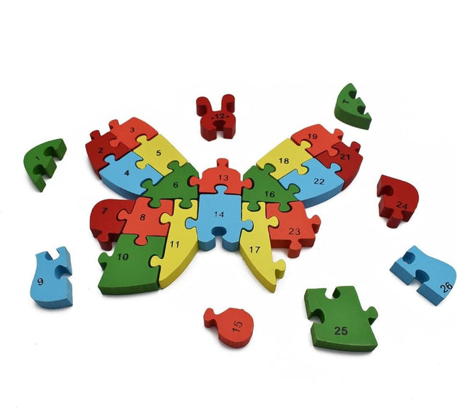 Assorted numbers & alphabet wooden puzzle - Butterfly