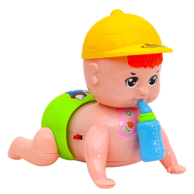 Crawling baby with cap