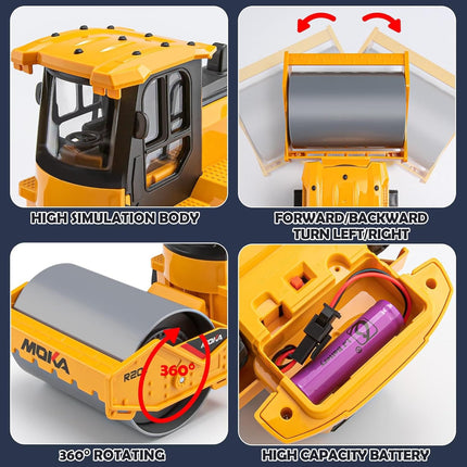 RC Road Roller | Remote Control Roller Truck with Lights & Sound | 2.4GHz  Rechargeable Battery