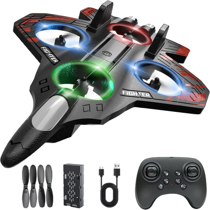 RC Glider Plane for Kids – Remote Control Fighter Aircraft with LED Lights – 2.4GHz Rechargeable Flying Toy