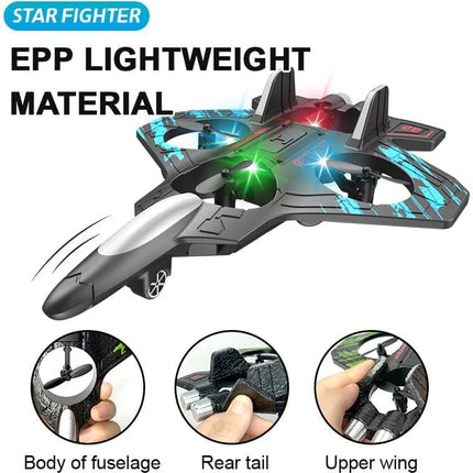 RC Glider Plane for Kids – Remote Control Fighter Aircraft with LED Lights – 2.4GHz Rechargeable Flying Toy