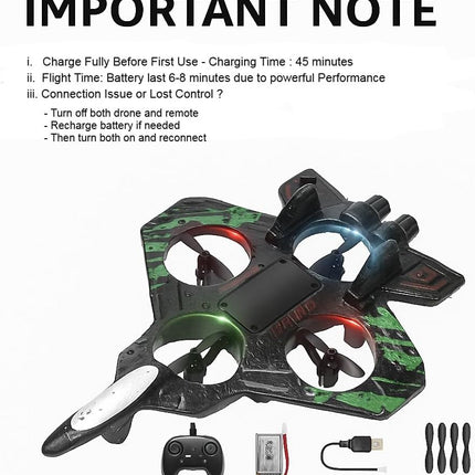 RC Glider Plane for Kids – Remote Control Fighter Aircraft with LED Lights – 2.4GHz Rechargeable Flying Toy