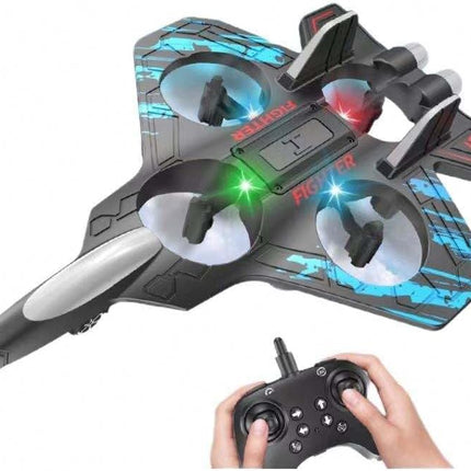 RC Glider Plane for Kids – Remote Control Fighter Aircraft with LED Lights – 2.4GHz Rechargeable Flying Toy