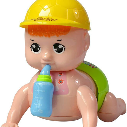 Crawling baby with cap