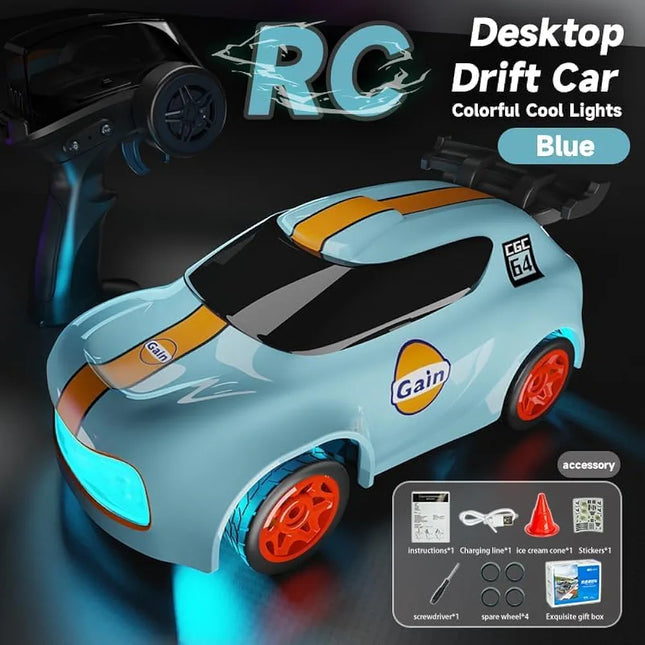 Mini RC Drift Car 1:64 Scale – 2.4GHz Remote Control Racing Car with LED Lights, Dual Speed Modes & Interchangeable Wheels | Mini Pocket Drift Toy for Kids, Boys & Girls